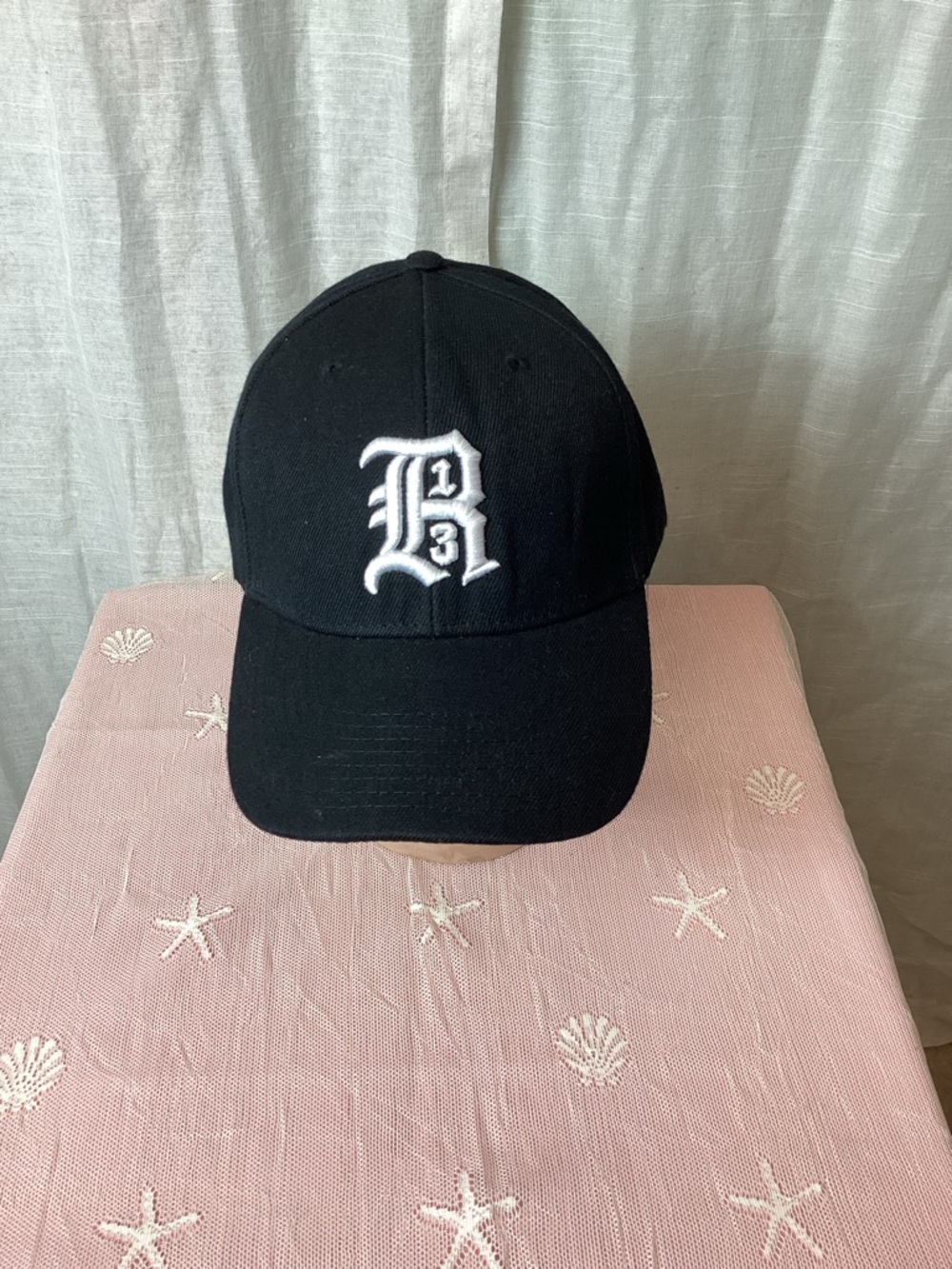 R13 Black Baseball Cap- White Gothic R logo- Adjustable Strap back Hat- Unisex